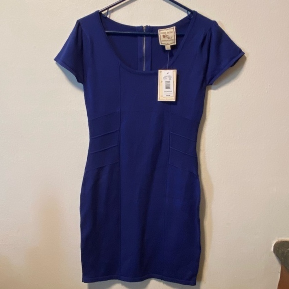 Pink Rose Blue Sheath Mini‎ Dress Scoop Neck Size Medium New